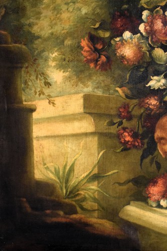 Antiquités - Still Life of Flowers in a Medici Vase - Italian School, 18th Century
